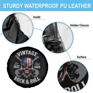 Vintage Rock and Roll Skull Guitar Rocker Spare Tire Cover Live Fast Rock Hard American Flag