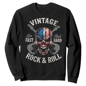 Vintage Rock and Roll Skull Guitar Rocker Sweatshirt Live Fast Rock Hard American Flag