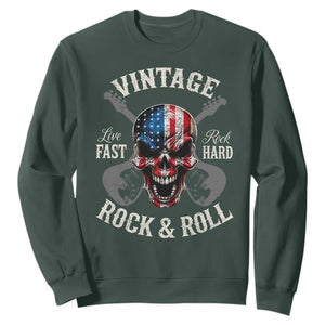 Vintage Rock and Roll Skull Guitar Rocker Sweatshirt Live Fast Rock Hard American Flag