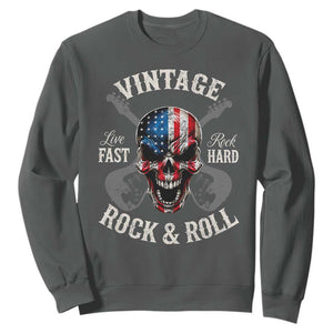 Vintage Rock and Roll Skull Guitar Rocker Sweatshirt Live Fast Rock Hard American Flag