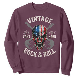 Vintage Rock and Roll Skull Guitar Rocker Sweatshirt Live Fast Rock Hard American Flag