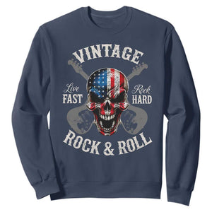 Vintage Rock and Roll Skull Guitar Rocker Sweatshirt Live Fast Rock Hard American Flag