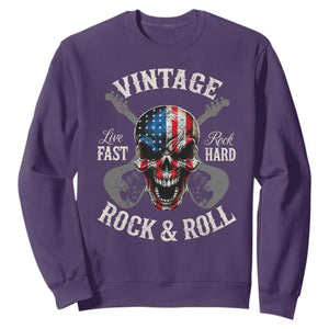 Vintage Rock and Roll Skull Guitar Rocker Sweatshirt Live Fast Rock Hard American Flag