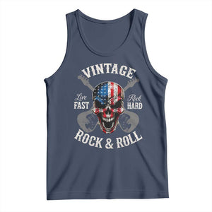 Vintage Rock and Roll Skull Guitar Rocker Tank Top Live Fast Rock Hard American Flag
