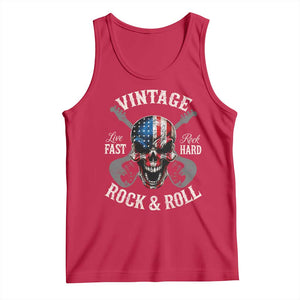 Vintage Rock and Roll Skull Guitar Rocker Tank Top Live Fast Rock Hard American Flag