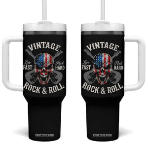 Vintage Rock and Roll Skull Guitar Rocker Tumbler With Handle Live Fast Rock Hard American Flag