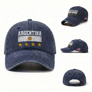 Argentina Champions 2026 4th Star Washed Cotton Baseball Cap Vintage Sol De May and Stripes