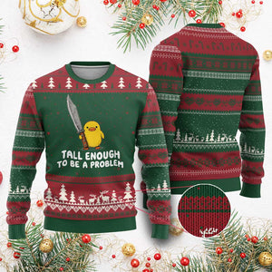 Tall Enough To Be A Problem Funny Duck with Giant Knife Ugly Christmas Sweater
