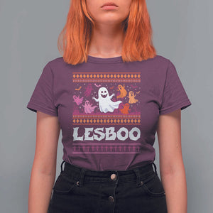 Funny Halloween Lesbian T Shirt For Women Lesboo Ghost Bat LGBT Graveyard TS11 Maroon Print Your Wear