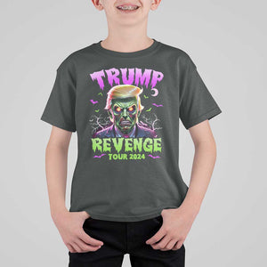 Funny Trump Halloween T Shirt For Kid Trump Revenge Tour 2024 Scary Zombie Bat Moon TS11 Dark Heather Print Your Wear