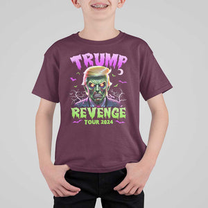 Funny Trump Halloween T Shirt For Kid Trump Revenge Tour 2024 Scary Zombie Bat Moon TS11 Maroon Print Your Wear