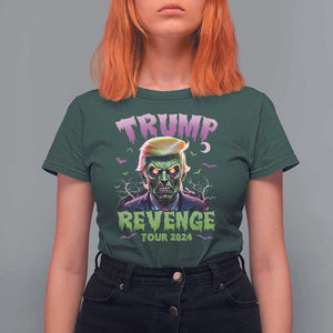 Funny Trump Halloween T Shirt For Women Trump Revenge Tour 2024 Scary Zombie Bat Moon TS11 Dark Forest Green Print Your Wear
