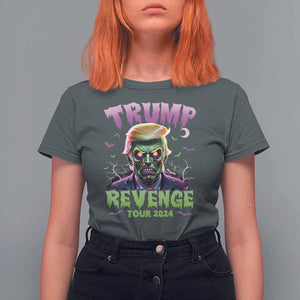 Funny Trump Halloween T Shirt For Women Trump Revenge Tour 2024 Scary Zombie Bat Moon TS11 Dark Heather Print Your Wear