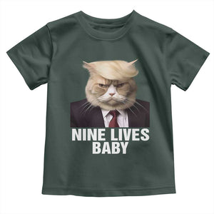 Funny Trump Supporter Baby Shirt Nine Lives Baby Trump Blond Hair Cat Cute Pet TS11 Dark Forest Green Print Your Wear