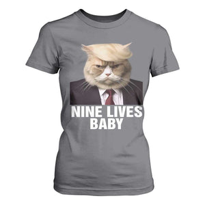 Funny Trump Supporter T Shirt For Women Nine Lives Baby Trump Blond Hair Cat Cute Pet TS11 Charcoal Print Your Wear