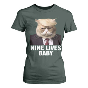 Funny Trump Supporter T Shirt For Women Nine Lives Baby Trump Blond Hair Cat Cute Pet TS11 Dark Forest Green Print Your Wear