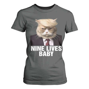 Funny Trump Supporter T Shirt For Women Nine Lives Baby Trump Blond Hair Cat Cute Pet TS11 Dark Heather Print Your Wear