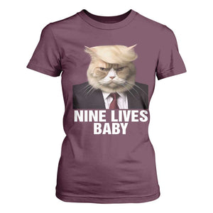 Funny Trump Supporter T Shirt For Women Nine Lives Baby Trump Blond Hair Cat Cute Pet TS11 Maroon Print Your Wear
