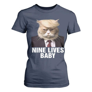Funny Trump Supporter T Shirt For Women Nine Lives Baby Trump Blond Hair Cat Cute Pet TS11 Navy Print Your Wear