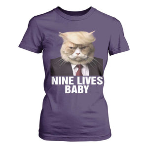 Funny Trump Supporter T Shirt For Women Nine Lives Baby Trump Blond Hair Cat Cute Pet TS11 Purple Print Your Wear