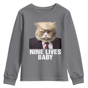 Funny Trump Supporter Youth Sweatshirt Nine Lives Baby Trump Blond Hair Cat Cute Pet TS11 Charcoal Print Your Wear