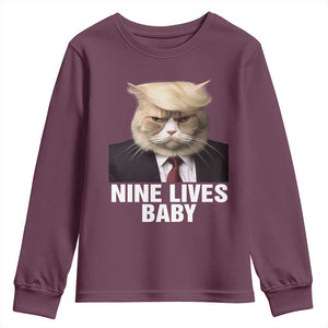 Funny Trump Supporter Youth Sweatshirt Nine Lives Baby Trump Blond Hair Cat Cute Pet TS11 Maroon Print Your Wear