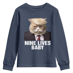 Funny Trump Supporter Youth Sweatshirt Nine Lives Baby Trump Blond Hair Cat Cute Pet TS11 Navy Print Your Wear