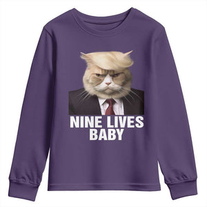 Funny Trump Supporter Youth Sweatshirt Nine Lives Baby Trump Blond Hair Cat Cute Pet TS11 Purple Print Your Wear