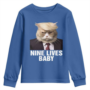 Funny Trump Supporter Youth Sweatshirt Nine Lives Baby Trump Blond Hair Cat Cute Pet TS11 Royal Blue Print Your Wear