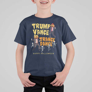 Funny Trump Vance Halloween T Shirt For Kid Trump Vance Trance Dance Pumpkin Skeleton Dancing TS11 Navy Print Your Wear