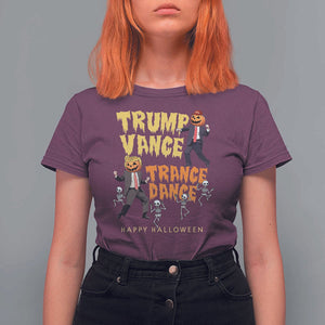 Funny Trump Vance Halloween T Shirt For Women Trump Vance Trance Dance Pumpkin Skeleton Dancing TS11 Maroon Print Your Wear