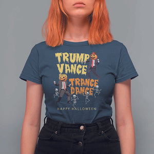 Funny Trump Vance Halloween T Shirt For Women Trump Vance Trance Dance Pumpkin Skeleton Dancing TS11 Navy Print Your Wear