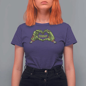 Funny Trump Halloween T Shirt For Women Trump Heart Green Zombie Hand Election 2024 Costume TS11 Purple Print Your Wear