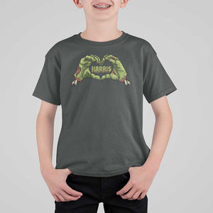 Funny Harris Halloween T Shirt For Kid Harris Heart Green Zombie Hand Election 2024 Costume TS11 Dark Heather Print Your Wear