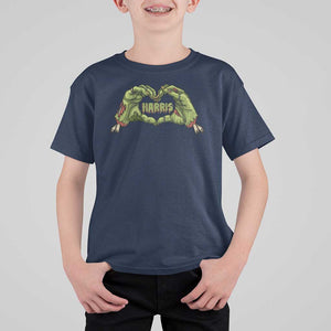 Funny Harris Halloween T Shirt For Kid Harris Heart Green Zombie Hand Election 2024 Costume TS11 Navy Print Your Wear