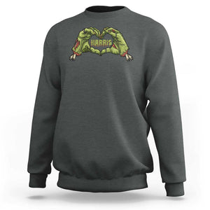 Funny Harris Halloween Sweatshirt Harris Heart Green Zombie Hand Election 2024 Costume TS11 Dark Heather Print Your Wear