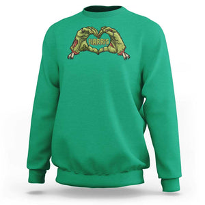 Funny Harris Halloween Sweatshirt Harris Heart Green Zombie Hand Election 2024 Costume TS11 Irish Green Print Your Wear