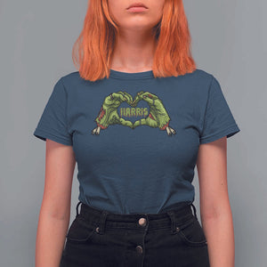 Funny Harris Halloween T Shirt For Women Harris Heart Green Zombie Hand Election 2024 Costume TS11 Navy Print Your Wear