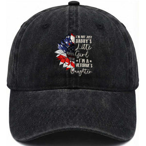 I Am Not Just Daddys Little Girl I Am A Veterans Daughter Washed Cotton Baseball Cap American Flag TS11 Washed Cap Universal Fit Black Print Your Wear
