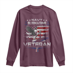 Navy Submarine Veteran Long Sleeve Shirt Military Patriotic Vintage American Flag TS11 Maroon Print Your Wear