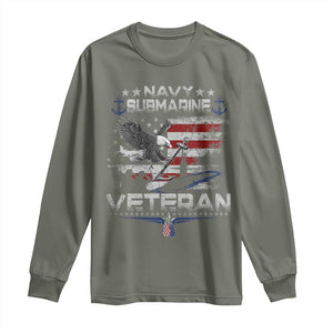 Navy Submarine Veteran Long Sleeve Shirt Military Patriotic Vintage American Flag TS11 Military Green Print Your Wear
