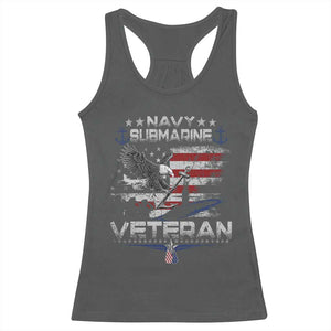 Navy Submarine Veteran Racerback Tank Top Military Patriotic Vintage American Flag TS11 Dark Heather Print Your Wear