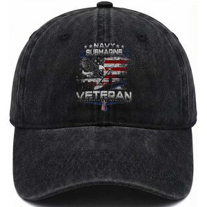 Navy Submarine Veteran Washed Cotton Baseball Cap Military Patriotic Vintage American Flag TS11 Print Your Wear