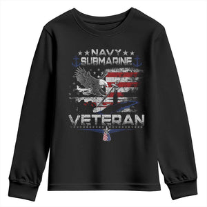 Navy Submarine Veteran Youth Sweatshirt Military Patriotic Vintage American Flag TS11 Black Print Your Wear
