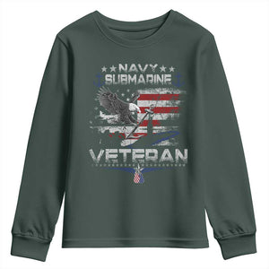 Navy Submarine Veteran Youth Sweatshirt Military Patriotic Vintage American Flag TS11 Dark Forest Green Print Your Wear