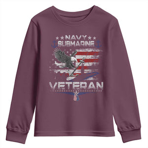 Navy Submarine Veteran Youth Sweatshirt Military Patriotic Vintage American Flag TS11 Maroon Print Your Wear