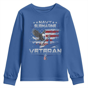 Navy Submarine Veteran Youth Sweatshirt Military Patriotic Vintage American Flag TS11 Royal Blue Print Your Wear