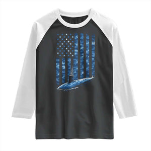 Patriotic Submarine Veteran Raglan Shirt Submariner Vintage Camo American Flag TS11 Black White Print Your Wear