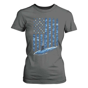 Patriotic Submarine Veteran T Shirt For Women Submariner Vintage Camo American Flag TS11 Dark Heather Print Your Wear