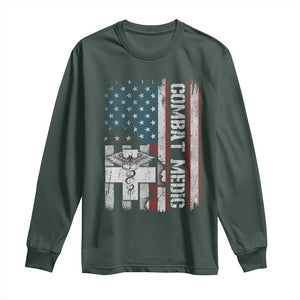 Combat Medic Soldier Long Sleeve Shirt Medical Military American Flag TS11 Dark Forest Green Print Your Wear